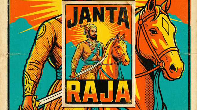 Janta Raja: Pop Art Style Poster of Chhatrapati Shivaji Maharaj on Horseback
