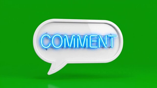 Neon Comment Speech Bubble on Green Background