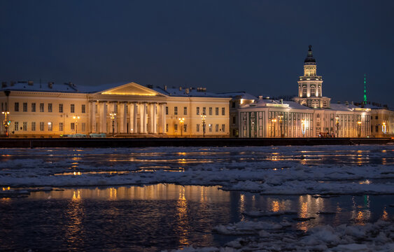 Urban landscape. Russia, Saint Petersburg, view of the University Embankment from the Neva River.