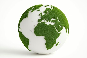 Obraz premium A white globe with continents covered in grass, on a white background.
