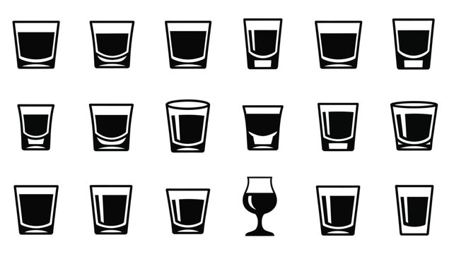 A collection of various drinking glasses shown as a dark silhouette