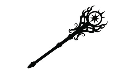 An elegant black staff with a starburst emblem and ornate details a striking silhouette © MIRAJ02