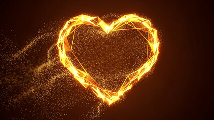 Glowing Polygonal Heart with Sparkles on Dark Background