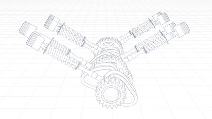 3d Illustration of an engine valve mechanism