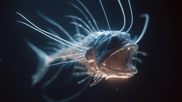 Deep Sea Anglerfish: Bioluminescent Predator in Dark Ocean