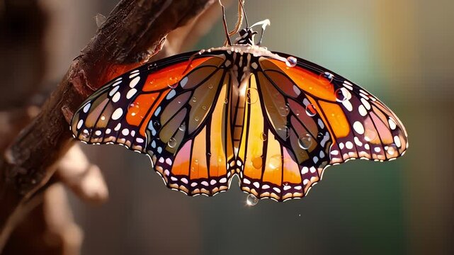 Butterfly Emerging from Chrysalis on Branch