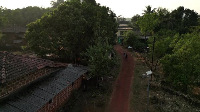 Red soil path of village rural ratnagiri konkan belt. Upward while sunset 