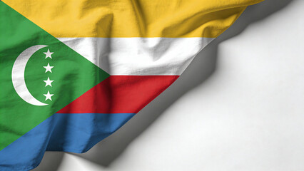 A detailed close-up of the Comoros flag waving, showcasing its vibrant colors and symbols, ideal for educational materials or design projects.