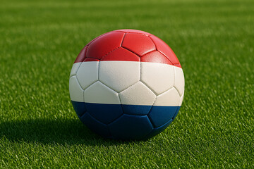 Soccer Ball with Dutch Flag on Green Turf