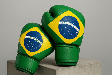 Brazilian Boxing Gloves on Concrete Plinth &ndash; Editorial Close-Up