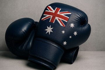Navy Blue Boxing Gloves with Australian Flag Embroidery on Concrete Background