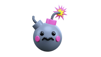 Cute 3D Bomb Character with Wavy Mouth and Pink Cheeks