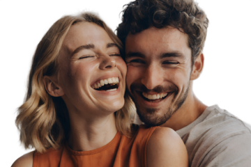 Portrait of a happy young couple smiling together in love