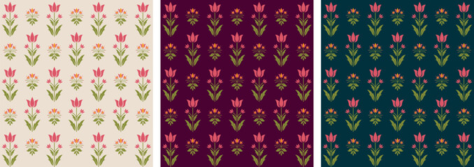 seamless Indian mughal flower motif background. Vector Hand drawn colourful geometric flowers, seamless patterns with floral for fabric, textiles, clothing, wrapping paper, backdrop, banner, illustrat © Artstory