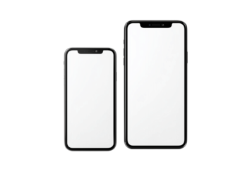 Two smartphones side by side isolated on transparent background