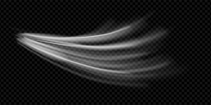 Wind air effect with fresh breeze flow on black background for conditioner display. Cool white wave motion with clean stream and realistic texture. Isolated png vector graphic with smooth overlay