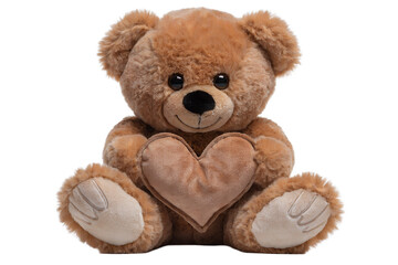 Obraz premium Brown teddy bear holding a heart on white background