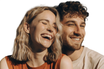 Happy young couple smiling together in a romantic portrait