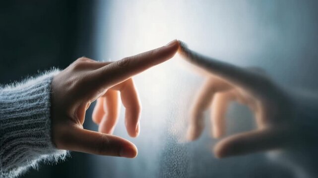 A hand reaching out, touching its own reflection in a moment of self-discovery