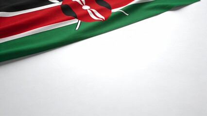 Detailed view of the Kenyan flag on a white surface, ideal for design projects or cultural showcases emphasizing heritage.