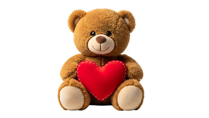 Obraz premium Teddy bear holding a red heart isolated on transparent background
