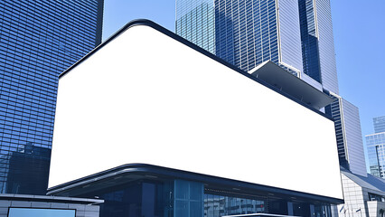 Large Blank Outdoor Curved Billboard Mockup on Modern City Building