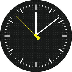 Modern wall clock face vector illustration with minimal hour markers, dotted texture background and clean hands design, contemporary time concept isolated on white background