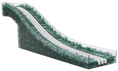 Modern glass staircase structure filled with broken shards texture isolated on transparent background