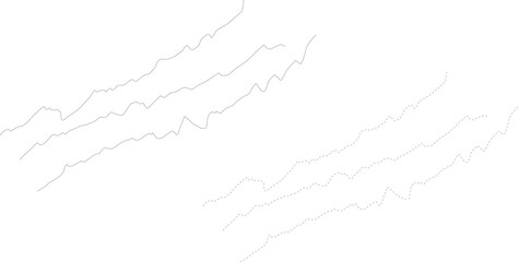 Financial graph line outline set with solid and dashed stroke, market chart trend curve for analytics statistics and business report isolated on white vector