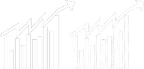 Financial graph line outline set with solid and dashed stroke, market chart trend curve for analytics statistics and business report isolated on white vector