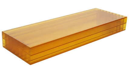 Rectangular amber orange translucent plastic block isolated on transparent background