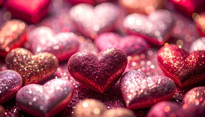 きらめくハートが並ぶ華やかな背景