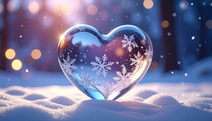 雪の結晶が閉じ込められた透明ハート