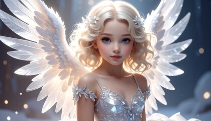 光に包まれた幻想的な天使の少女