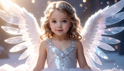 光に包まれた幻想的な天使の少女