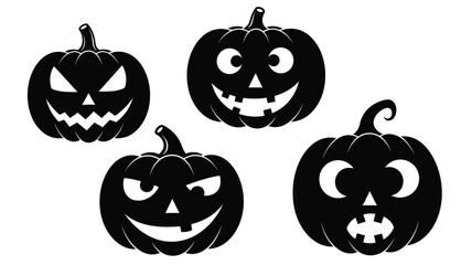 Obraz premium Four black halloween pumpkins with carved faces a spooky silhouette
