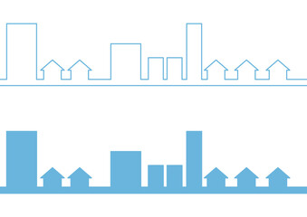 Obraz premium 不動産・街づくり・コミュニティ・家とビルのシンプルな街並みシルエット・都市と住宅街のイメージ