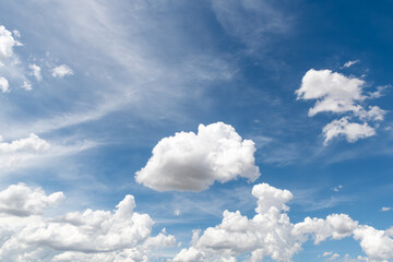 Cumulus and cirrus clouds in the blue sky