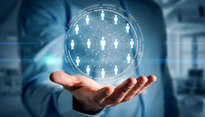 Businessman Presenting Digital Network of Connected People