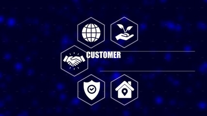 Customer Service on Dark Blue Background with Glowing Blue Spots Business Concept