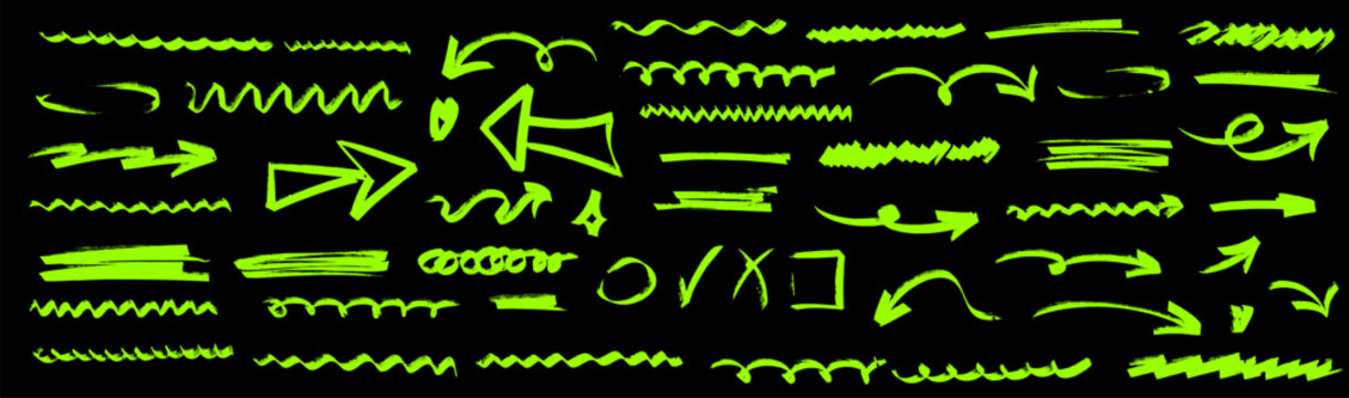 Minimal arrow and underline graphics drawn with marker rhythm and smooth pen motion. The arrow shape keeps marker texture balanced, with pen precision and highlight emphasis.