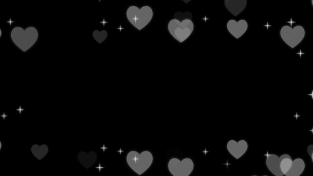 Soft white hearts frame with sparkles on transparent background for overlay. Alpha channel included.