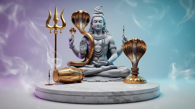 Shivaratri 3D Product Podium Lord Shiva Statue Spiritual Display