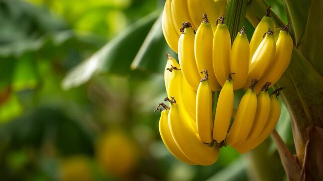 close up beautiful yellow ripe banana on banana tree	
