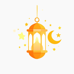 Decorative lantern illustration with stars and crescent moon isolated on white