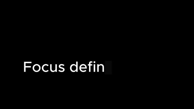 'Focus defines res' with a typing cursor on black.