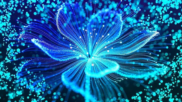 Abstract flower shape made of blue and purple light rays