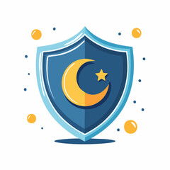 Abstract illustration of a shield with moon and star design isolated