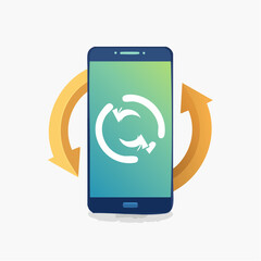 Smartphone with circular arrows representing updates and synchronization