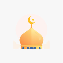 Islamic mosque dome illustration with crescent moon and star symbol